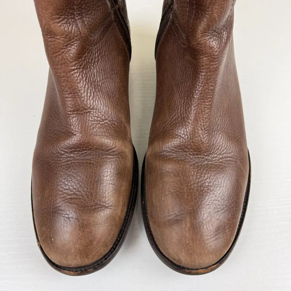 Tory Burch Julian Brown Pebbled Leather Tall Riding Boots - Picture 9 of 15